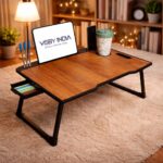 Smart Multipurpose Foldable Laptop Table with Cup Holder, Study Table, Bed Table, Breakfast Table, Foldable and Portable/Ergonomic & Rounded Edges/Non-Slip Legs (Wood COTTED) - Image 2