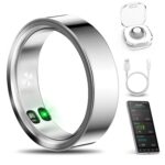 Smart Ring with Call/Clock/Events Alerts, No APP Subscription, Body Temp/Heart Rate/Women's Health Tracker, 5ATM Waterproof Fitness Ring for Android & iOS (Silver,6#) - Image 2