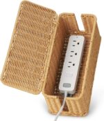 Soko Woven Faux Rattan Cable Management Box| Cord Hider with Lid, 2 Open Slots Surge Protector | Power Strips, Router, TV, Gadget Wires Organizer Tray for Desktop, Table-Home, Office (Large) Natural - Image 2