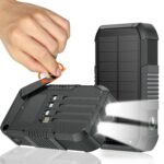 Solar Power Bank 66800mAh Built in Hand Crank and 4 Cables 22.5W Fast Charge,Camping Essentials/SOS/Strobe/Strong Flashlights,Compass Solar Portable Charger Power Bank (Black) - Image 2