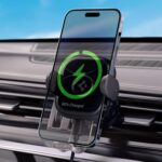 Spigen Air Vent Car Mobile Holder, Qi 15w Fast Wireless Charging, Stable Hold, Strong Metal Hook Compatible with Most Smartphone Devices - Black - Image 2