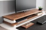 Store Wooden Monitor Stand with Storage Organizer for Desk with Wire Hole, Tables, Office, Home, Studio, Study Table | Monitor Stand Riser (White Legs, 100Cm Long) - Image 2