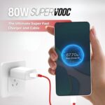 SuperVOOC 80W Fast Charging Adapter and Cable Set, USB-C Compatible with White Charger with Red Cable - Image 2