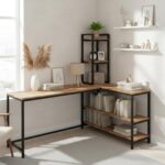 TEKAVO L Shape Table for Home Office, Corner Computer Table, Study Table with Book Shelf, Study Table for Home | 162 x 112 CM | Brown Wood, Metal | DIY - Image 2