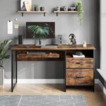 TEKAVO Office Table with Drawer Storage + Keyboard Tray | Computer Table for Home Workstation pc | Modern Work Desk (Brown Wood, Metal | 140 x 55 CM) - DIY Assembly - Image 2