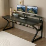 TEKAVO Qri Computer Table for Home Pc | Office Table for Home | Lower Shelf & Moniter Riser, Laptop Table, Worktable, Study Table, Workstation | Black Wood, Metal, (150 Cm x 60 Cm) - DIY - Image 2