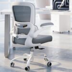 TRALT Ergonomic Office Chair - Desk Chair with Adjustable Lumbar Support Computer Chair - Mesh Comfy Chair with Flip-up Armrests - Gaming Chairs for Adults Home Office (Leather, Grey) - Image 2
