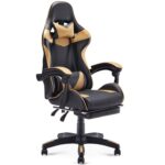 Tegan Racing Gaming Chair Adjustable Seat Height High Back PU Leather Modern Ergonomic Chair E-Sports with Lumbar Support Retractable Foot Rest (Black and Golden, New) with Lumber Massager - Image 2