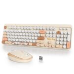 Typewriter Wireless Keyboard and Mouse Combo,2.4G Office 104 Keys Full Size Retro Punk Keyboard,Cute Beige Keyboard with Round Keycaps for Laptop PC Desktops(Bear Beige) - Image 2
