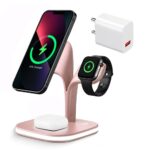 UNIGEN® Magtec 500 4-in-1 23W Foldable MagSafe Charger with Adapter, Compatible with iPhone 17/16/15/14/13/12 Series, AirPods 2nd/3rd, and Apple Watch Series 9/8/7/6/5/4/SE with LED Lamp (Pink) - Image 2