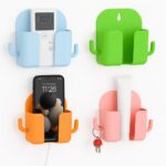 Wall Mount Mobile Phone Holder with Charging Slot & Side Hooks | Self Adhesive Phone Charging Stand & Storage Organizer for Bedroom, Kitchen, Bathroom, Office| Pack of 4 - Image 2