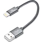 Wayona Nylon Braided USB Data Sync and Fast Charging 3A Short Power Bank Cable For iPhones, iPad Air, iPad mini, iPod Nano and iPod Touch (Grey) - Image 2