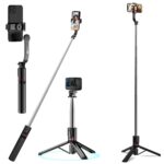 WeCool S6 Reinforced Bluetooth Selfie Stick with Tripod Stand, 45inc/ 113cm Long Selfie Stick with 6-Section Stable Base, Detachable Mobile Holder, Compatible with Mobile/GoPro for Video & Photoshoot - Image 2