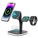 Wireless Charger, 15W 3 in 1 Fast Magnetic Charging Station, Charger Stand for iOS 13/12 Pro Max Mini, iOS Watch SE/7/6/5/4/3/2 and Airpods 3/2/Pro with LED Lamp and USB Port（Black） - Image 2