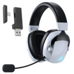Wireless Gaming Headset for PC Mobile, 2.4GHz Bluetooth 5.4 Headphones with Noise Canceling Mic, 50mm Driver 7.1 Surround Sound RGB Light, 50-Hour Battery for Gaming Music (Black and White) - Image 2