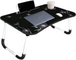 Wood Smart Multipurpose Foldable Laptop Table with Cup Holder,Study Table,Bed Table,Breakfast Table,Foldable & Portable/Ergonomic & Rounded Edges/Non-Slip Legs (Black Flower),59.7 cm,8 cm - Image 2