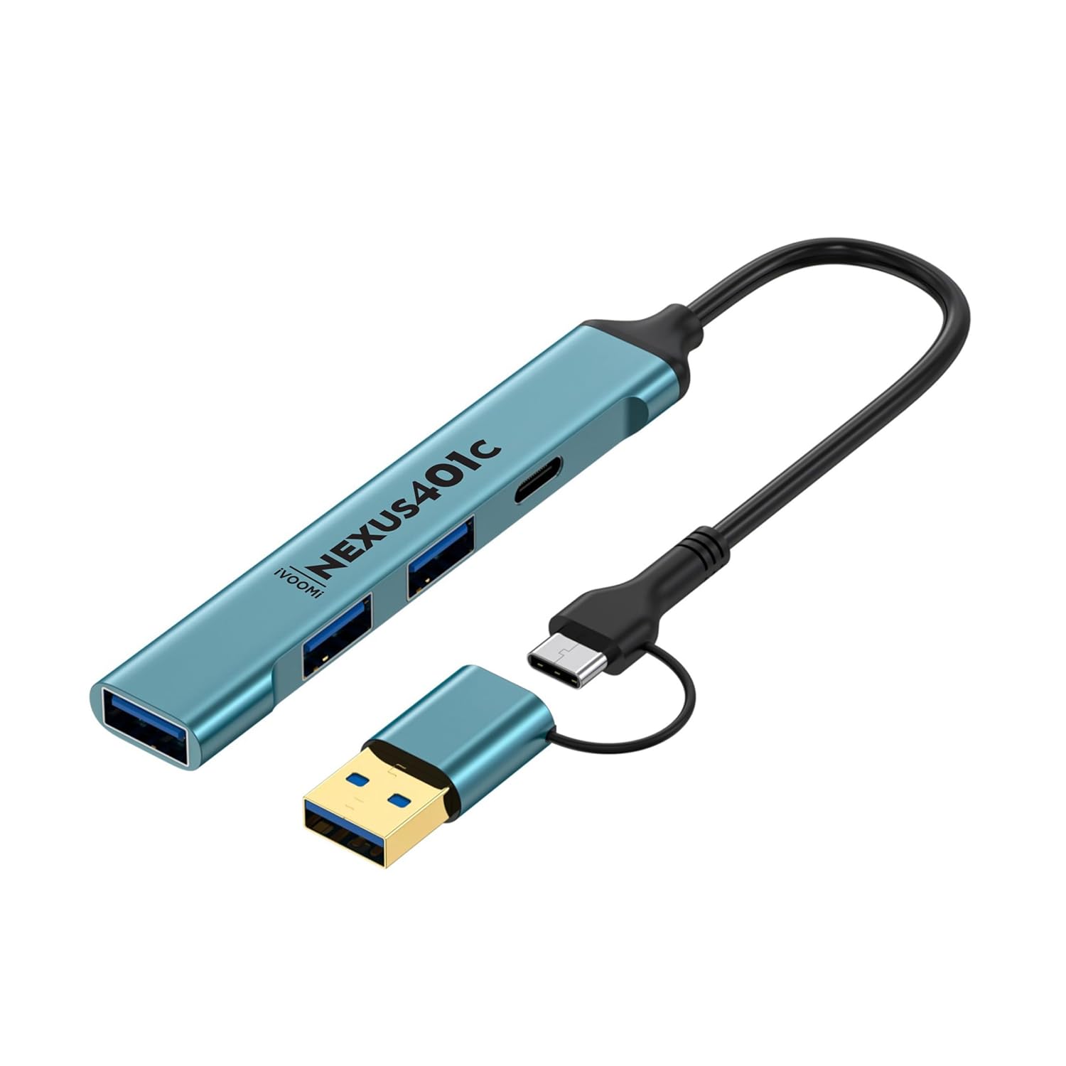 iVOOMi NEXUS401C 2 in 1 Type-C/USB to 4 Port USB Aluminium Hub with 20cm Length and Gold Plated Connector, Working with Windows, macOS, Linux for Laptop, MacBook - 1 Year Warranty - Newly Launch - Image 2