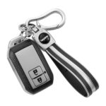 keyzone Leather TPU Key Cover & keychain fit for Suzuki Fronx, Jimny, Grand Vitara, Brezza, Swift, Baleno. Ertiga, XL6, Ignis. DZire 2 button smart key (Black with Black Keychain) - Image 2