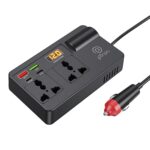 pTron PowerEdge 200W Car Laptop Charger/Car Power Inverter with 2 USB (3A & 2.4A) + 2 Type-C (30WPD & 2.4A), Smart USB Charging Ports, 12V/24V DC to 220V AC, 2X Universal AC Outlet (Black) - Image 2