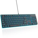 surmen G1000 Backlit Full Size Office Keyboard 104 Keys with Metal Panel, Silent Membrane USB Wired Gaming Keyboard for PC, Desktop, Computer(Black) - Image 2